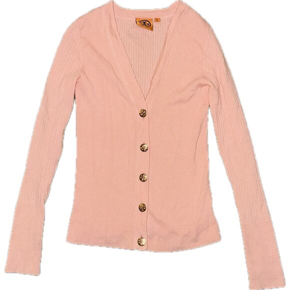 Tory Burch Pink Wool Ribbed Cardigan - Picture 1 of 3